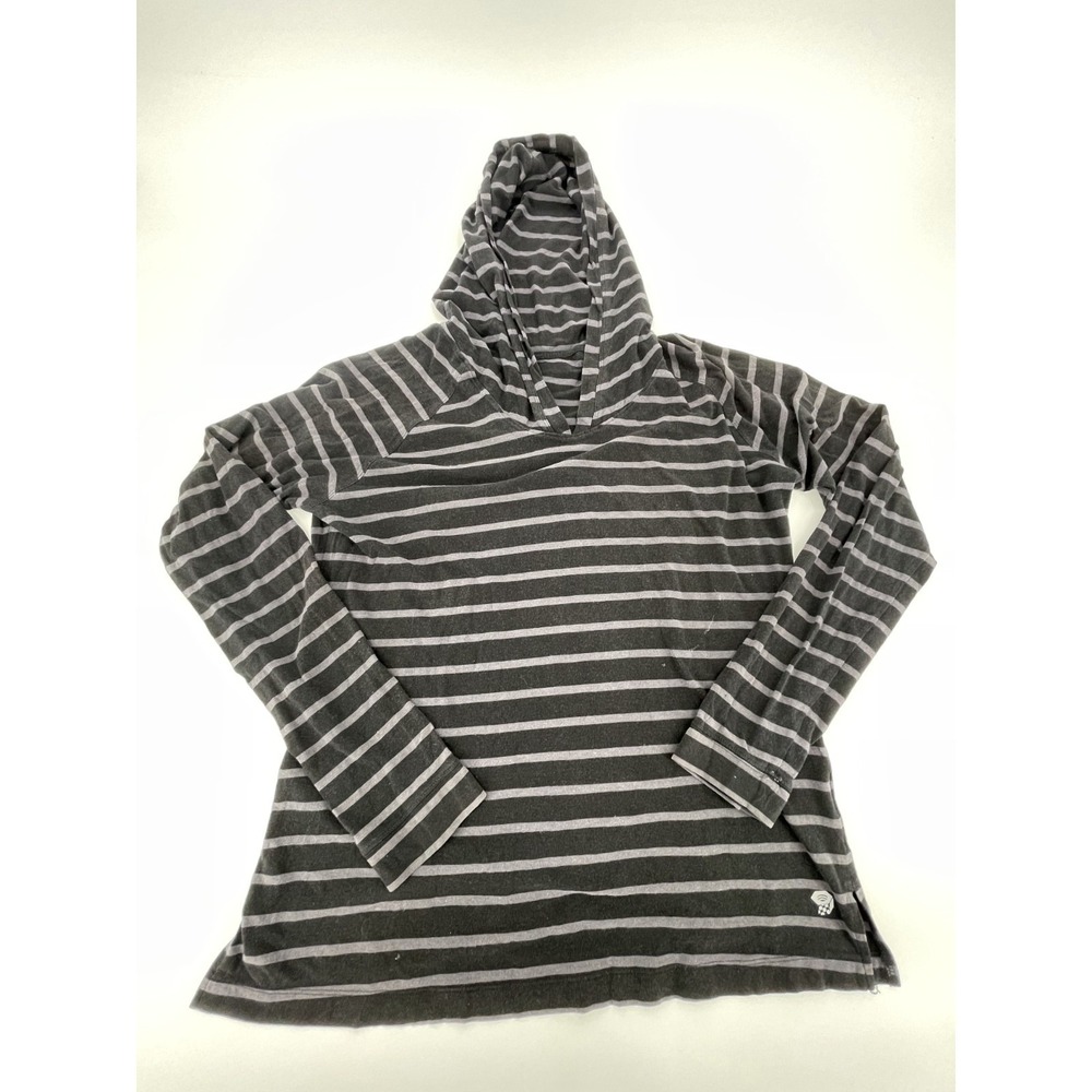 Mountain Hardwear Hoodie Womens Medium Gray Black Striped Logo Side Slit Casual‎